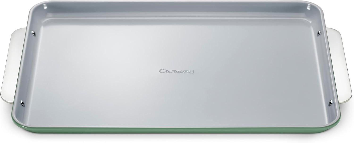 imageCaraway NonStick Ceramic Baking Sheet Naturally Slick Ceramic Coating NonToxic PTFE amp PFOA Free Perfect for Baking Roasting and More Large 18 x 13 GraySage