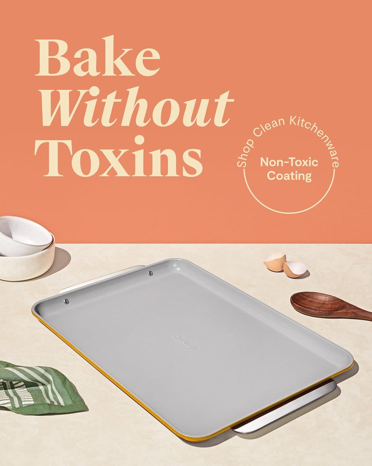 imageCaraway NonStick Ceramic Baking Sheet Naturally Slick Ceramic Coating NonToxic PTFE amp PFOA Free Perfect for Baking Roasting and More Large 18 x 13 GrayMarigold