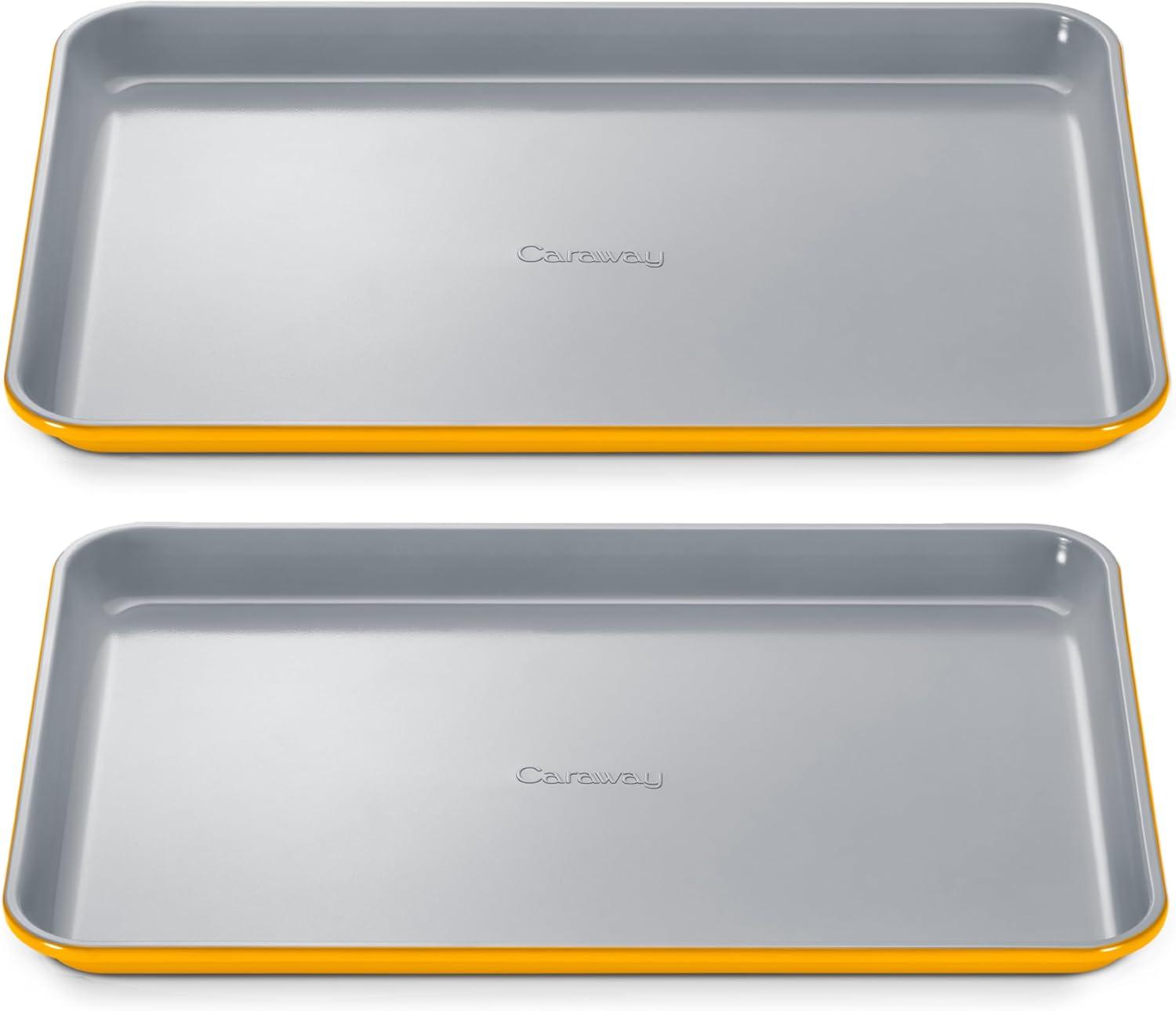 imageCaraway NonStick Ceramic Baking Sheet Naturally Slick Ceramic Coating NonToxic PTFE amp PFOA Free Perfect for Baking Roasting and More Large 18 x 13 GrayMarigold