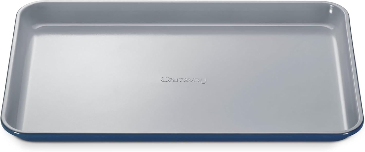 imageCaraway NonStick Ceramic Baking Sheet Naturally Slick Ceramic Coating NonToxic PTFE amp PFOA Free Perfect for Baking Roasting and More Large 18 x 13 GrayNavy