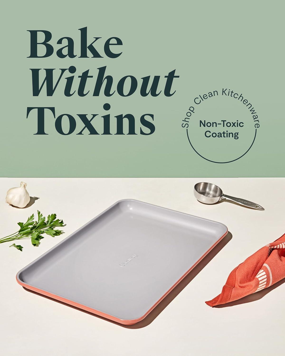 imageCaraway NonStick Ceramic Baking Sheet Naturally Slick Ceramic Coating NonToxic PTFE amp PFOA Free Perfect for Baking Roasting and More Large 18 x 13 GrayPerracotta