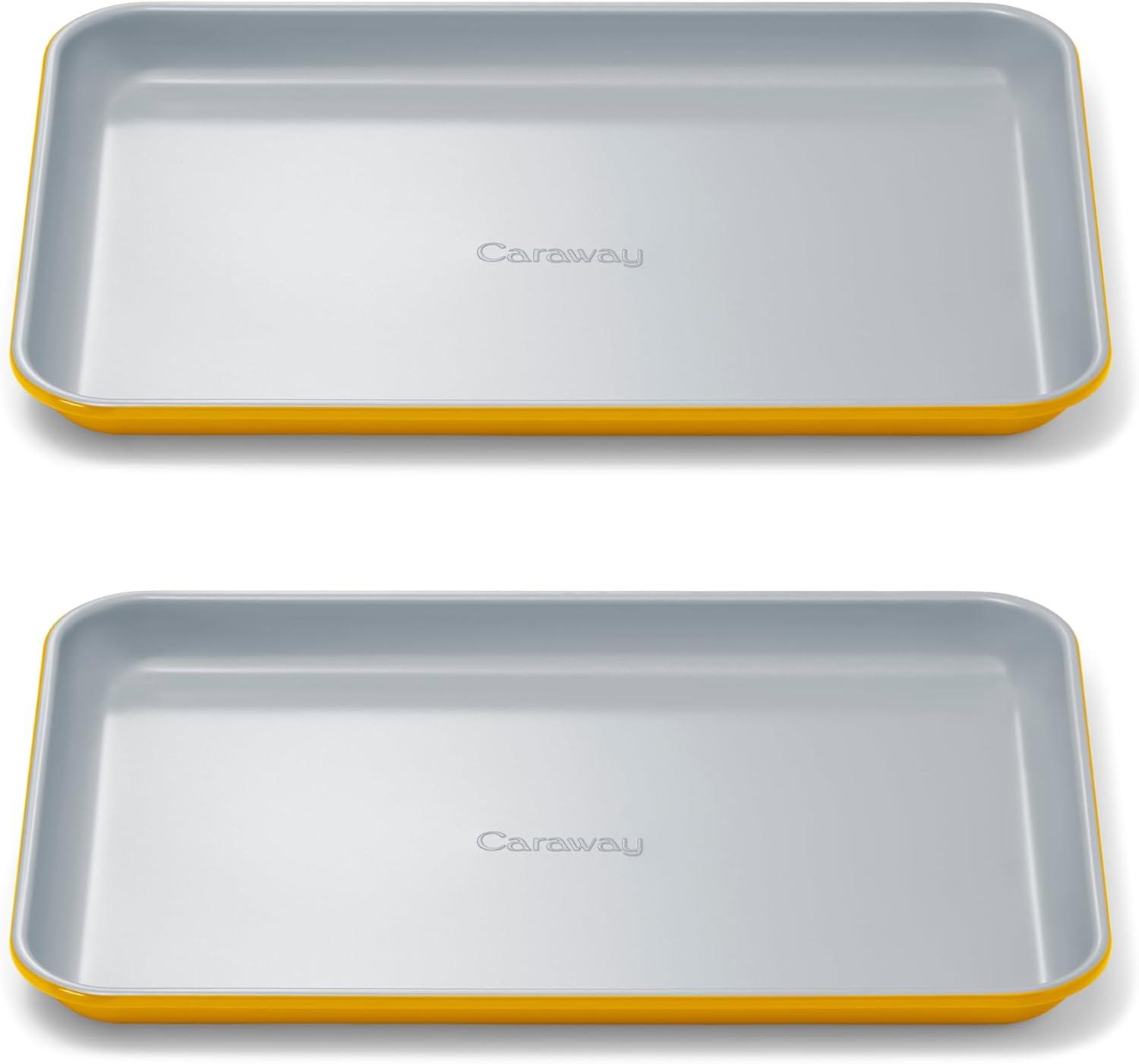 imageCaraway NonStick Ceramic Baking Sheet Naturally Slick Ceramic Coating NonToxic PTFE amp PFOA Free Perfect for Baking Roasting and More Large 18 x 13 GrayMarigold