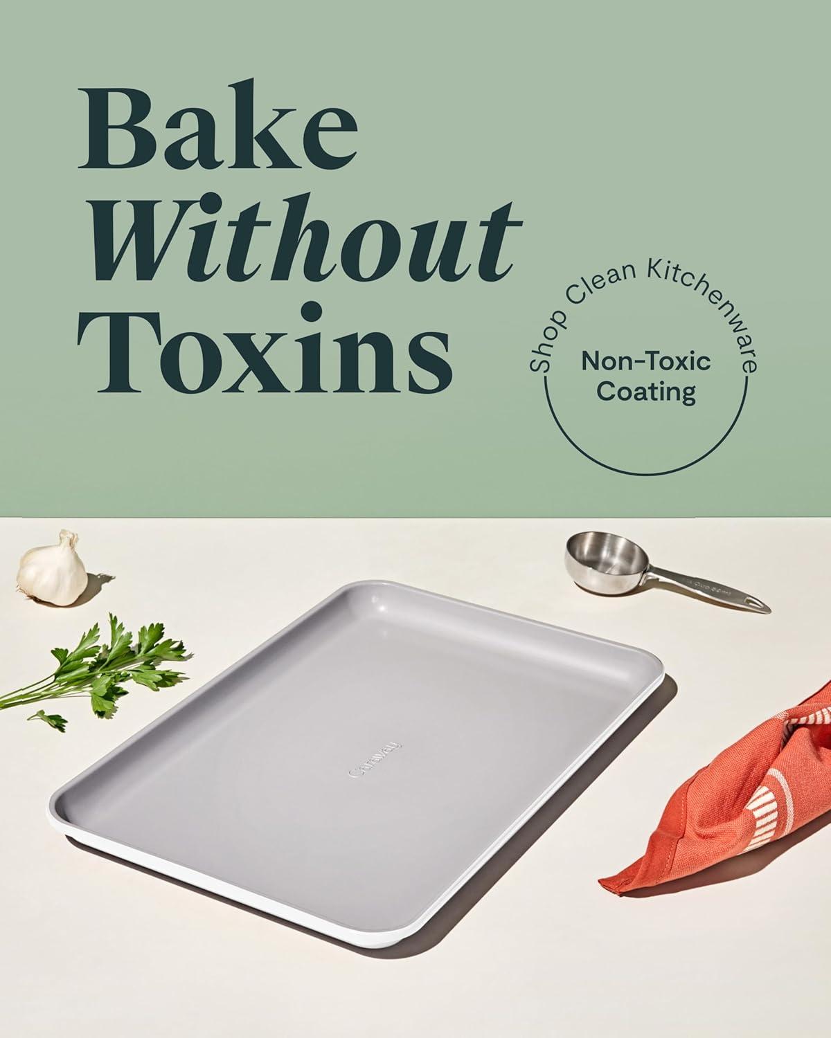 imageCaraway NonStick Ceramic Baking Sheet Naturally Slick Ceramic Coating NonToxic PTFE amp PFOA Free Perfect for Baking Roasting and More Large 18 x 13 GrayWhite