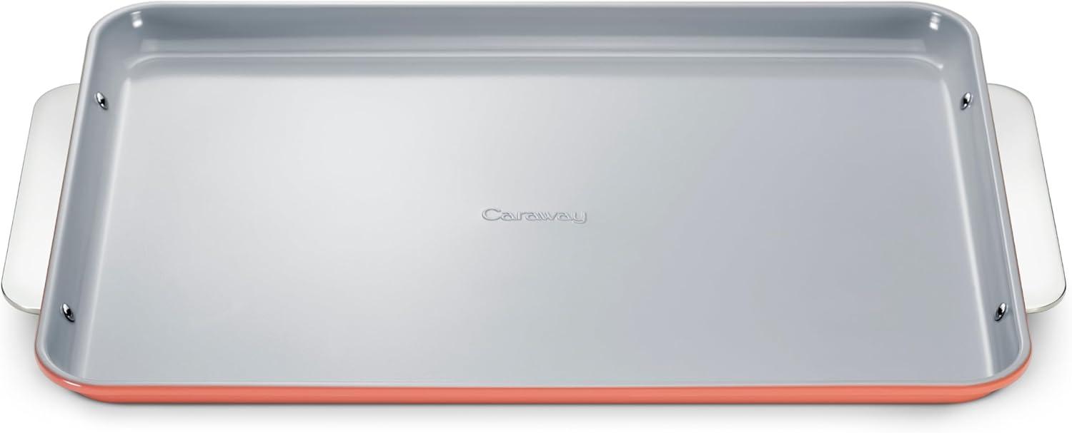 imageCaraway NonStick Ceramic Baking Sheet Naturally Slick Ceramic Coating NonToxic PTFE amp PFOA Free Perfect for Baking Roasting and More Large 18 x 13 GrayPerracotta