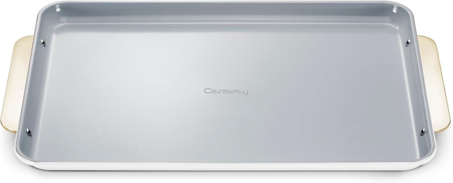 imageCaraway NonStick Ceramic Baking Sheet Naturally Slick Ceramic Coating NonToxic PTFE amp PFOA Free Perfect for Baking Roasting and More Large 18 x 13 GrayWhite