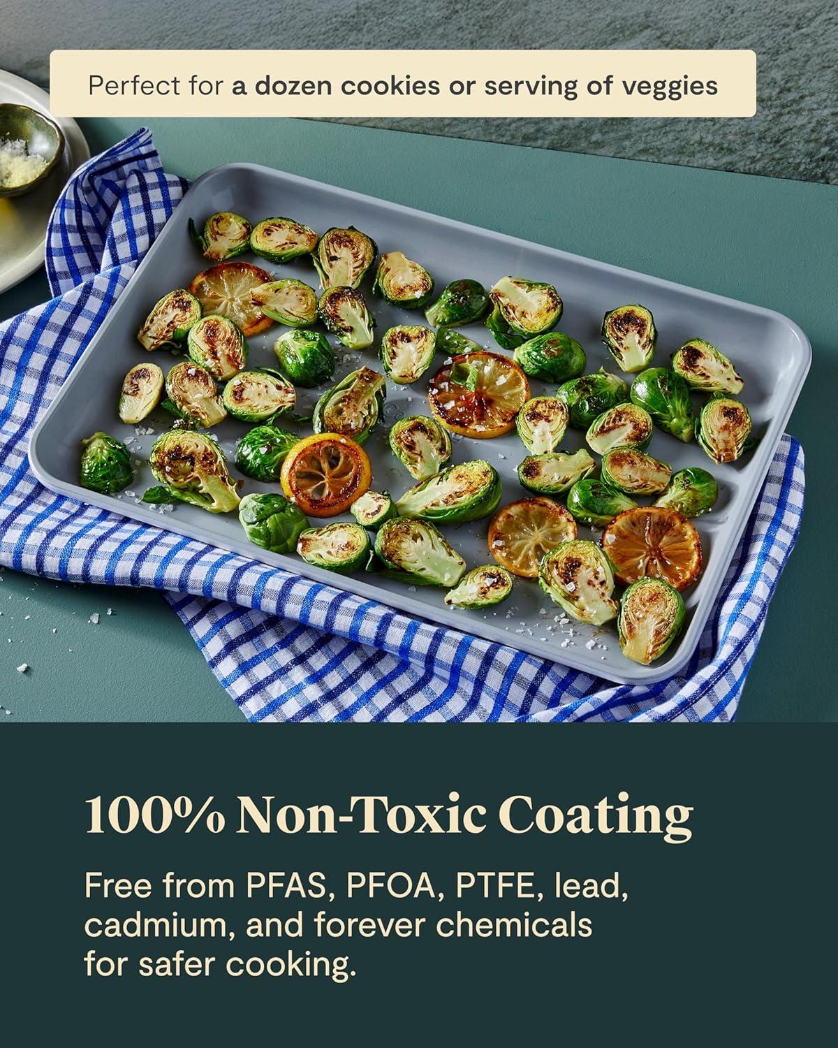 imageCaraway NonStick Ceramic Baking Sheet Naturally Slick Ceramic Coating NonToxic PTFE amp PFOA Free Perfect for Baking Roasting and More Large 18 x 13 GrayPerracotta