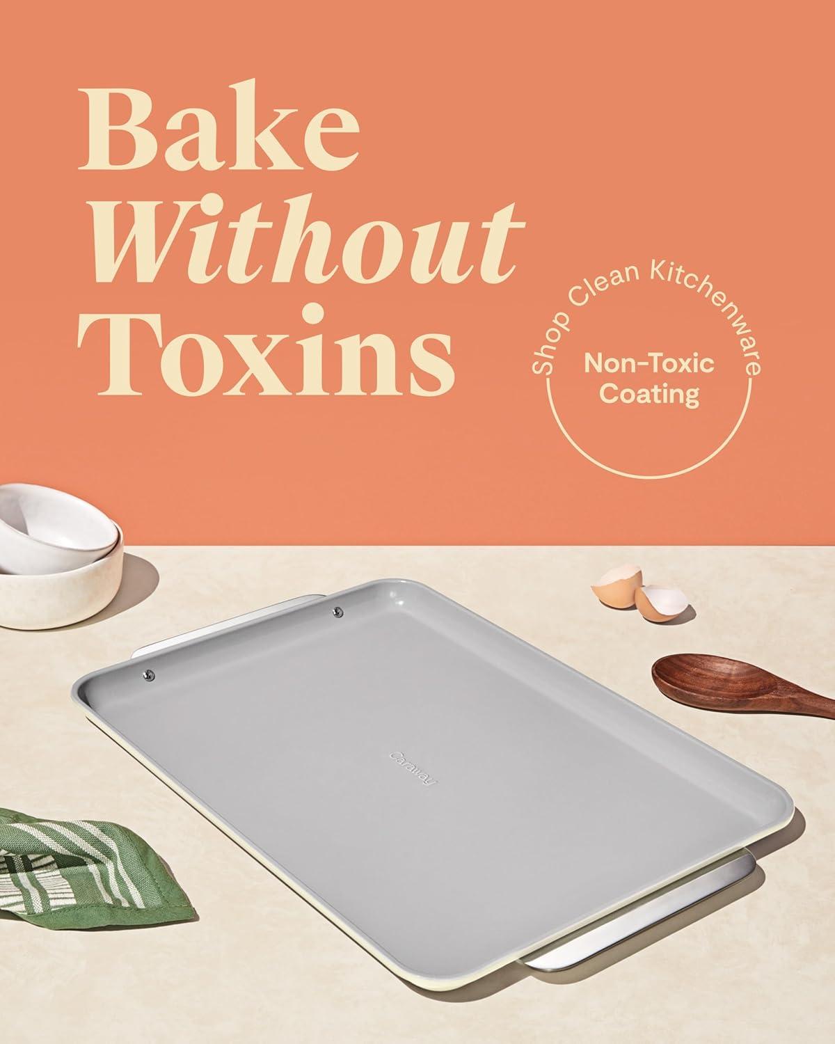 imageCaraway NonStick Ceramic Baking Sheet Naturally Slick Ceramic Coating NonToxic PTFE amp PFOA Free Perfect for Baking Roasting and More Large 18 x 13 GrayCream