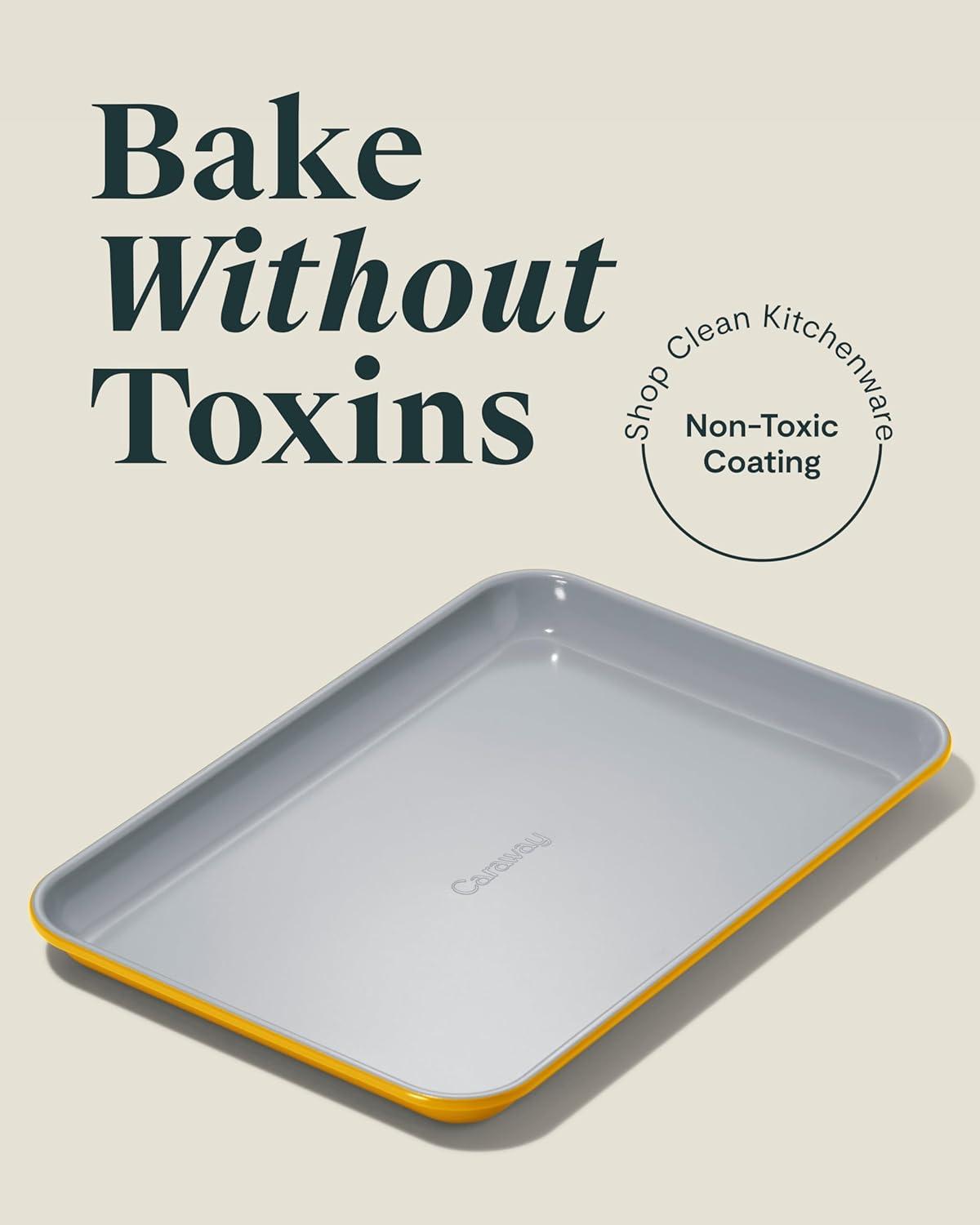 imageCaraway NonStick Ceramic Baking Sheet Naturally Slick Ceramic Coating NonToxic PTFE amp PFOA Free Perfect for Baking Roasting and More Large 18 x 13 GrayMarigold
