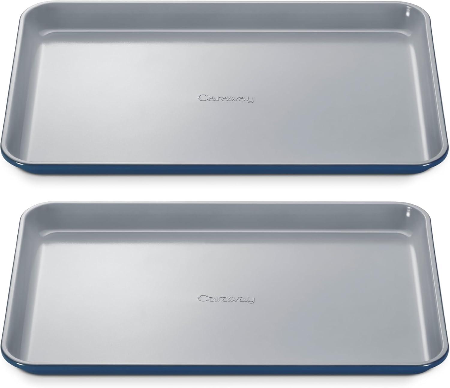 imageCaraway NonStick Ceramic Baking Sheet Naturally Slick Ceramic Coating NonToxic PTFE amp PFOA Free Perfect for Baking Roasting and More Large 18 x 13 GrayNavy