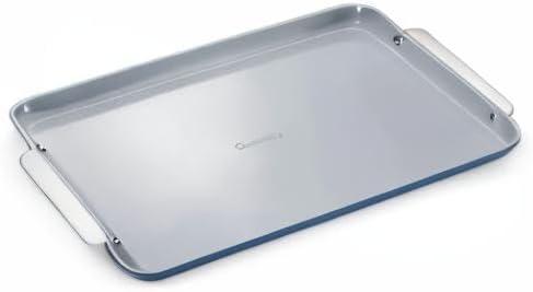 imageCaraway NonStick Ceramic Baking Sheet Naturally Slick Ceramic Coating NonToxic PTFE amp PFOA Free Perfect for Baking Roasting and More Large 18 x 13 GrayNavy
