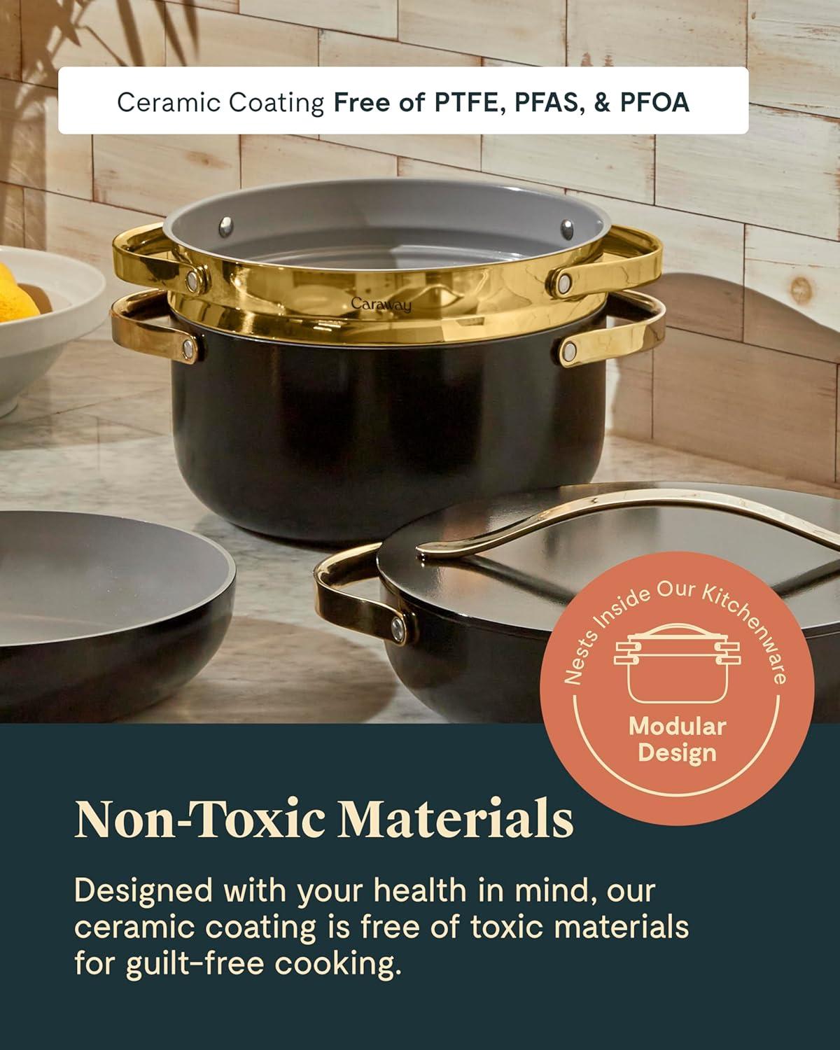 imageCaraway Nonstick Ceramic Dutch Oven Pot with Lid amp Steamer 65 qt 105 Non Toxic PTFE amp PFOA Free Oven Safe amp Compatible with All Stovetops Gas Electric amp Induction WhiteWhite