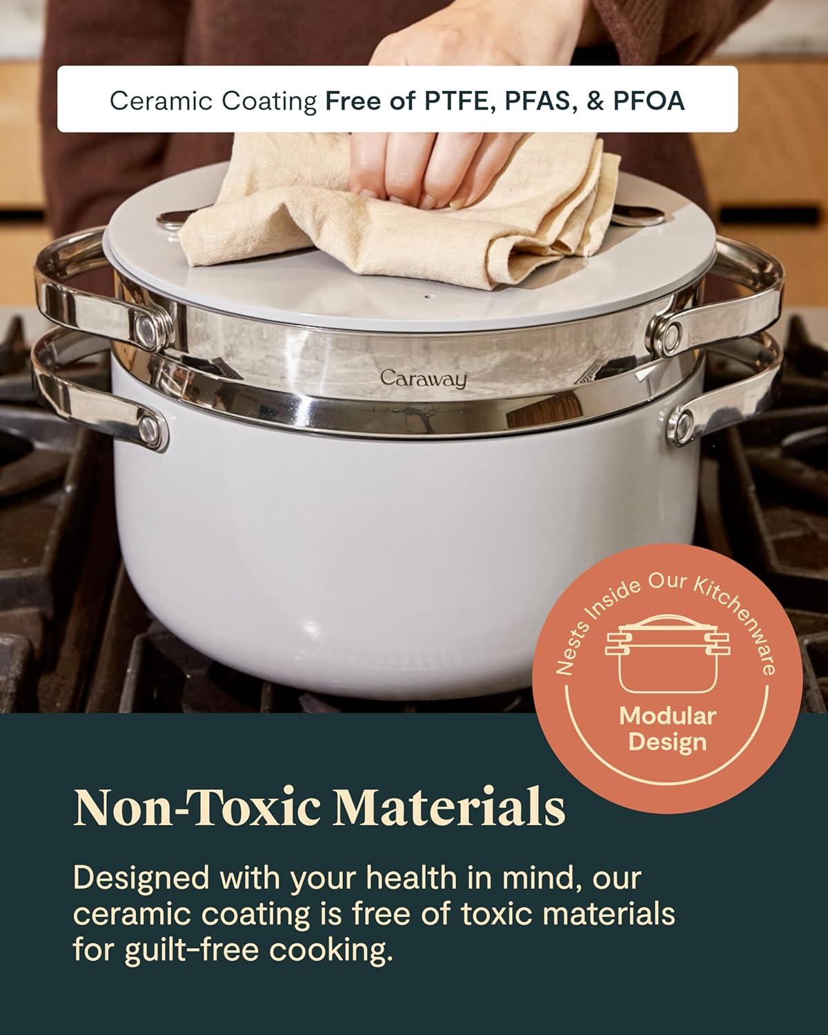 imageCaraway Nonstick Ceramic Dutch Oven Pot with Lid amp Steamer 65 qt 105 Non Toxic PTFE amp PFOA Free Oven Safe amp Compatible with All Stovetops Gas Electric amp Induction WhiteNavy