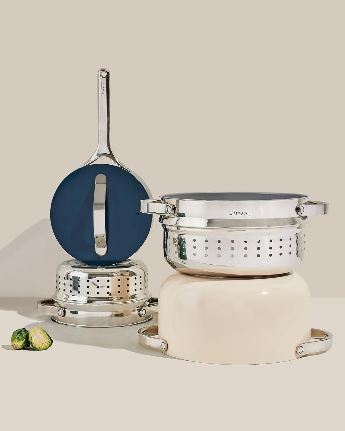 imageCaraway Nonstick Ceramic Dutch Oven Pot with Lid amp Steamer 65 qt 105 Non Toxic PTFE amp PFOA Free Oven Safe amp Compatible with All Stovetops Gas Electric amp Induction WhiteSage