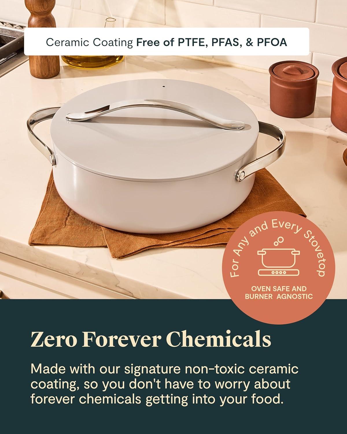 imageCaraway Rondeau 6 Qt NonStick Pan with Lid Free From Forever Chemicals Perfect for Searing Braising amp Roasting CreamCream