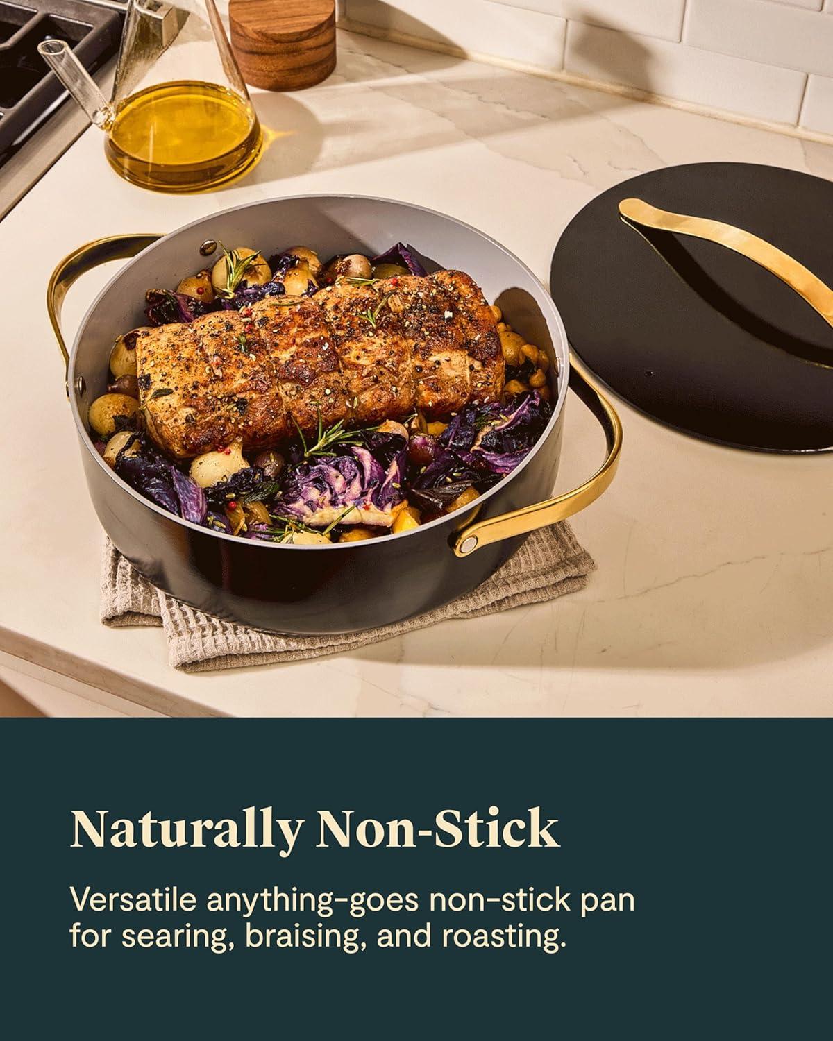 imageCaraway Rondeau 6 Qt NonStick Pan with Lid Free From Forever Chemicals Perfect for Searing Braising amp Roasting CreamCream