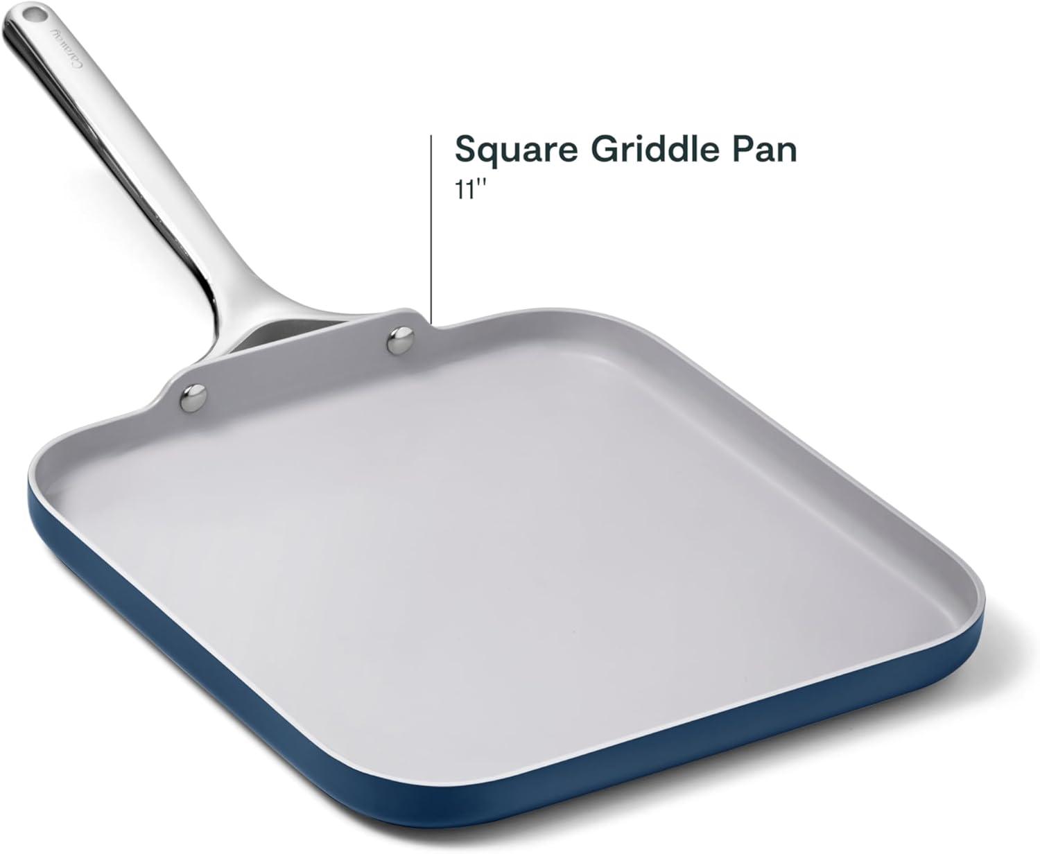 imageCaraway Square Griddle Pan 11 Square Pan NonStick Ceramic Coated Non Toxic PTFE amp PFOA Free Oven Safe amp Compatible with All Stovetops CreamNavy