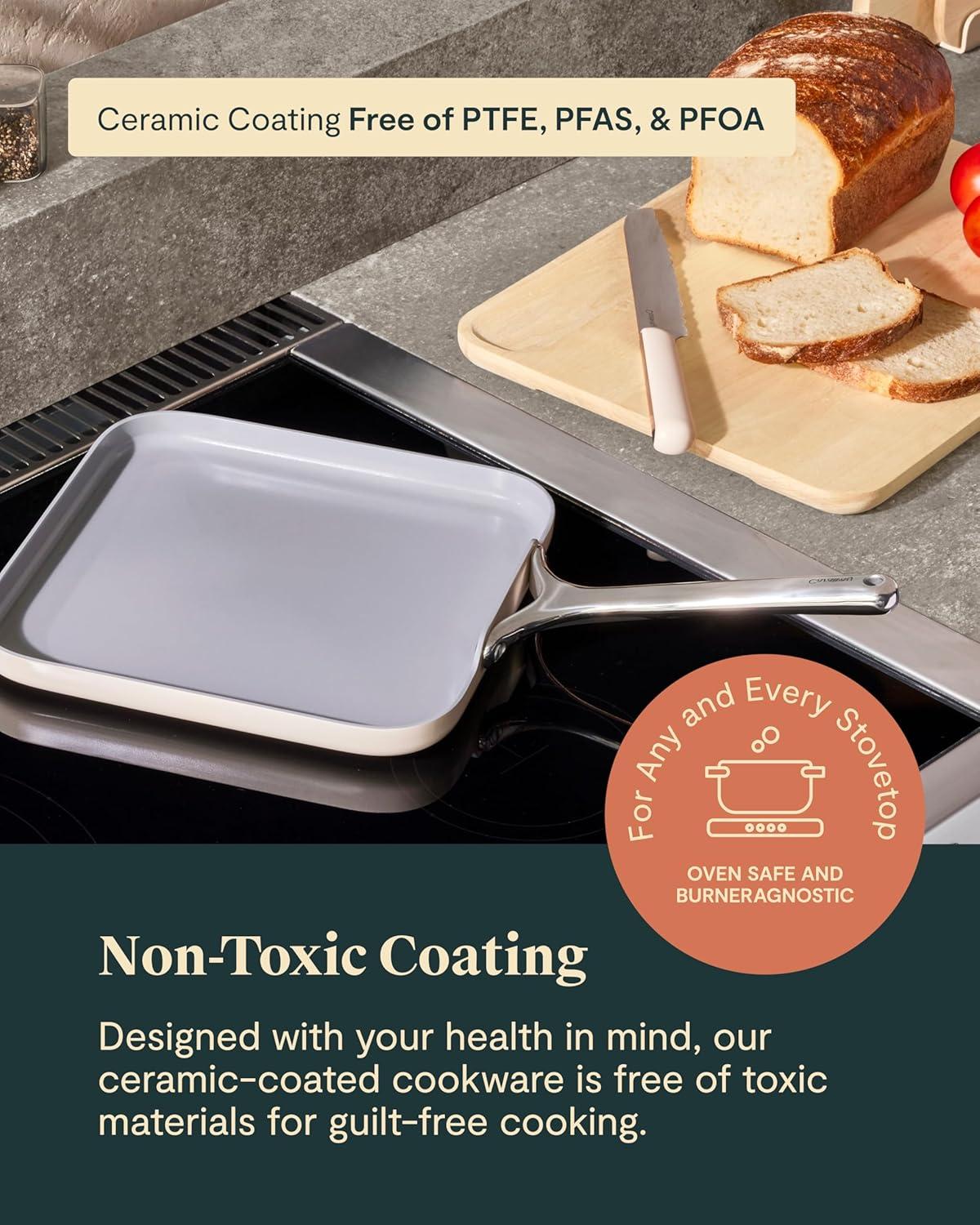 imageCaraway Square Griddle Pan 11 Square Pan NonStick Ceramic Coated Non Toxic PTFE amp PFOA Free Oven Safe amp Compatible with All Stovetops CreamSage