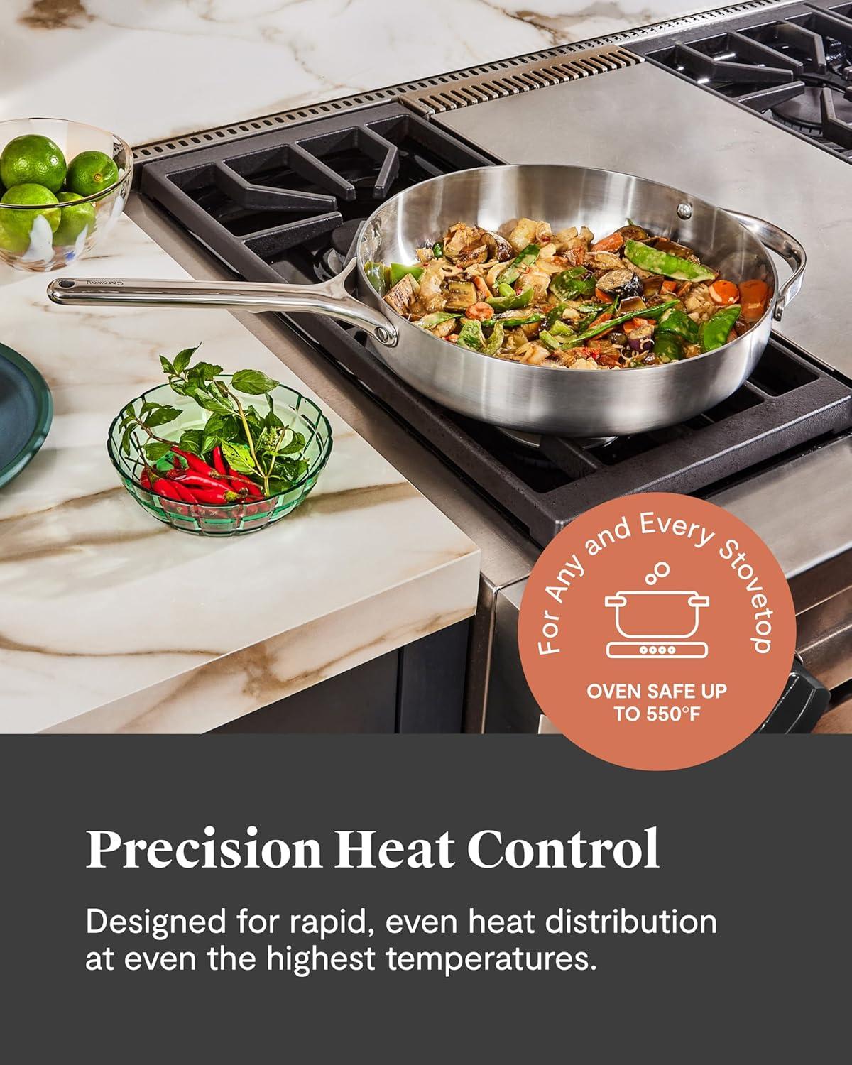 imageCaraway Stainless Steel 4Piece Fry Pan Set 5Ply Frying Pans 8 amp 105 amp Saute Pan NonToxic PTFE amp PFOA Free Oven Safe amp Stovetop Agnostic
