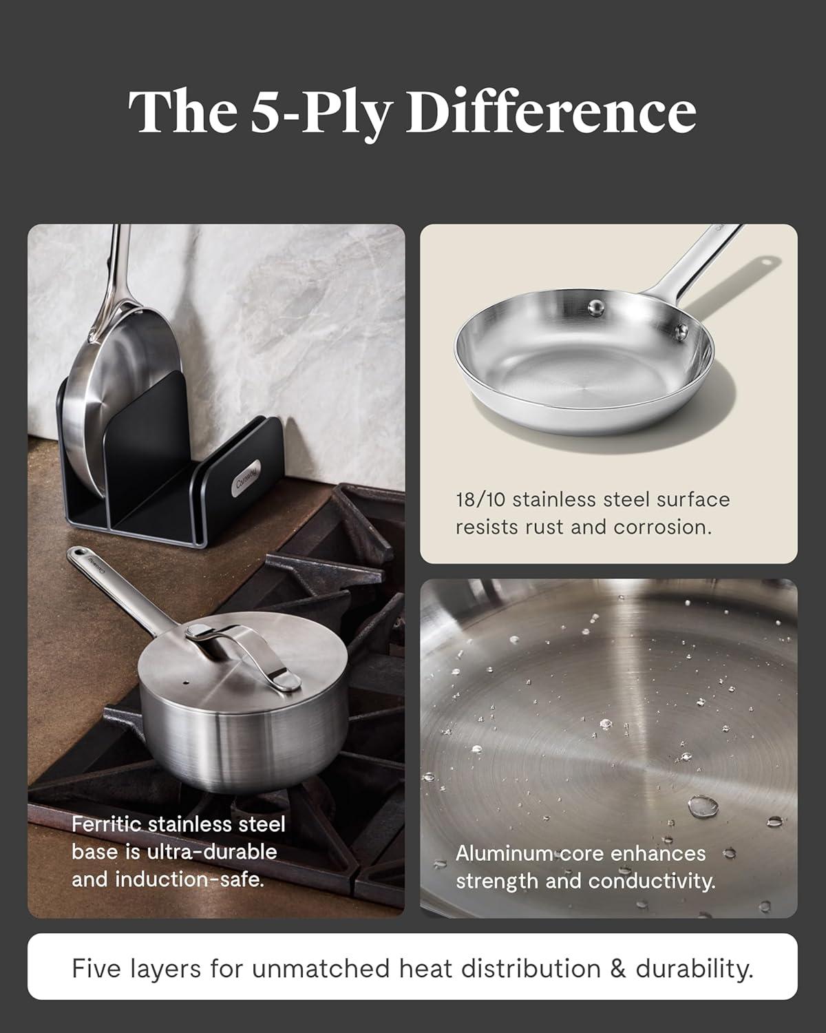 imageCaraway Stainless Steel Cookware Set 12 Piece 5Ply Stainless Steel Pots and Pans Set Includes Fry Sauce Saut Pan Dutch Oven and SpaceSaving Storage Non Toxic PTFE amp PFOA Free2pc Mini Duo