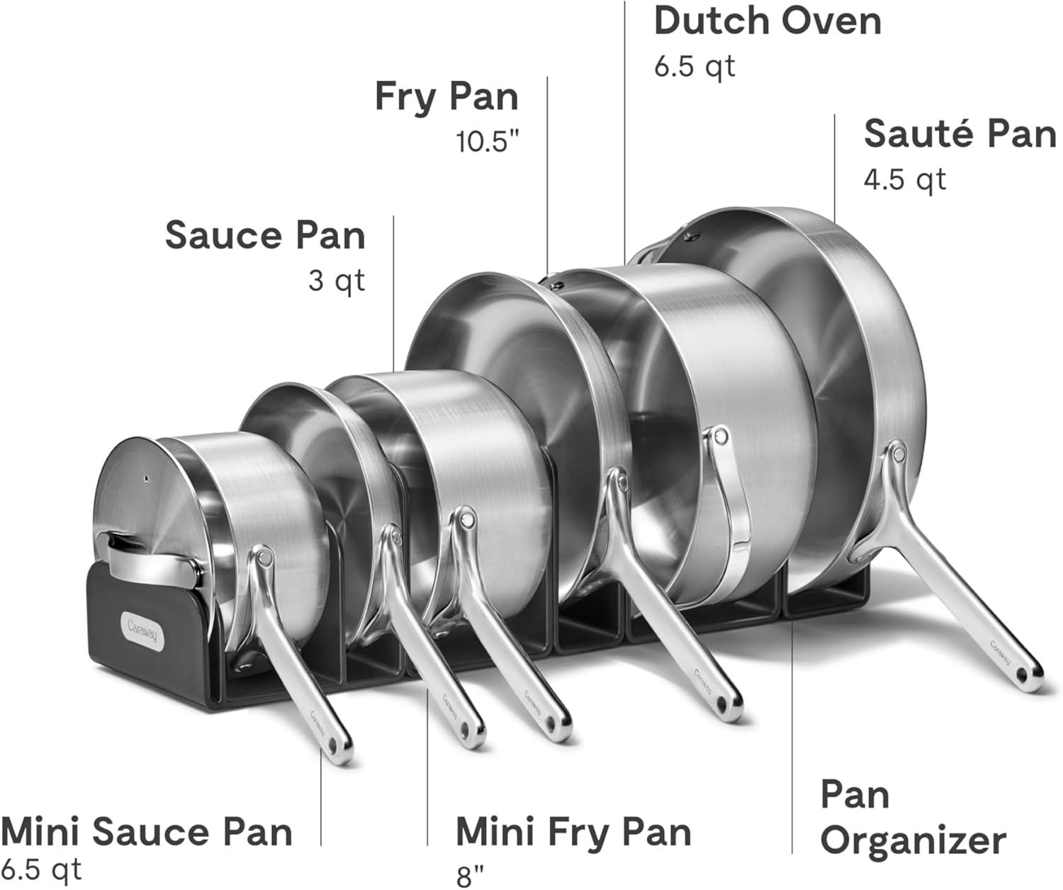 imageCaraway Stainless Steel Cookware Set 12 Piece 5Ply Stainless Steel Pots and Pans Set Includes Fry Sauce Saut Pan Dutch Oven and SpaceSaving Storage Non Toxic PTFE amp PFOA Free16pc Deluxe Cookware Set