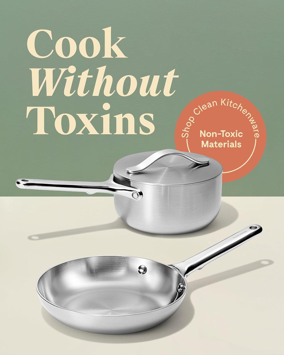imageCaraway Stainless Steel Cookware Set 12 Piece 5Ply Stainless Steel Pots and Pans Set Includes Fry Sauce Saut Pan Dutch Oven and SpaceSaving Storage Non Toxic PTFE amp PFOA Free2pc Mini Duo