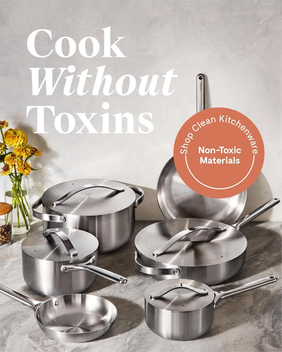 imageCaraway Stainless Steel Cookware Set 12 Piece 5Ply Stainless Steel Pots and Pans Set Includes Fry Sauce Saut Pan Dutch Oven and SpaceSaving Storage Non Toxic PTFE amp PFOA Free16pc Deluxe Cookware Set