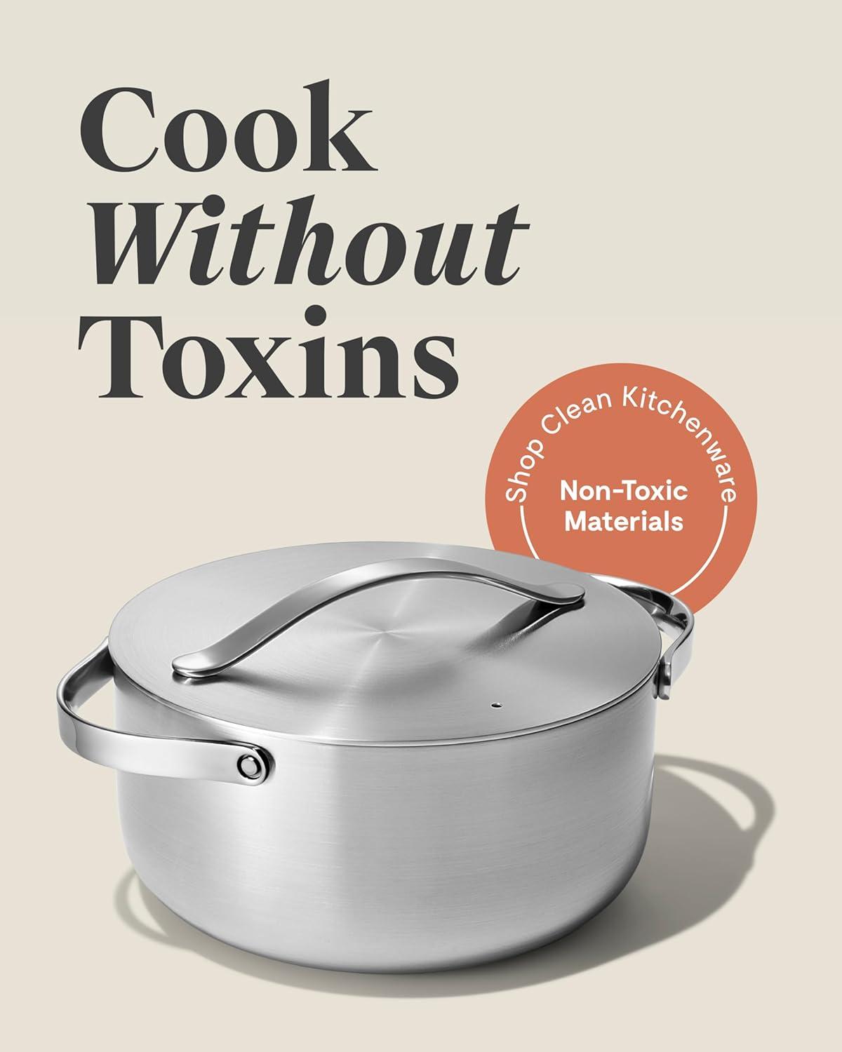 imageCaraway Stainless Steel Dutch Oven 65 Qt amp Steamer 5Ply Stainless Steel Oven Safe amp Stovetop Agnostic Non Toxic PTFE amp PFOA Free