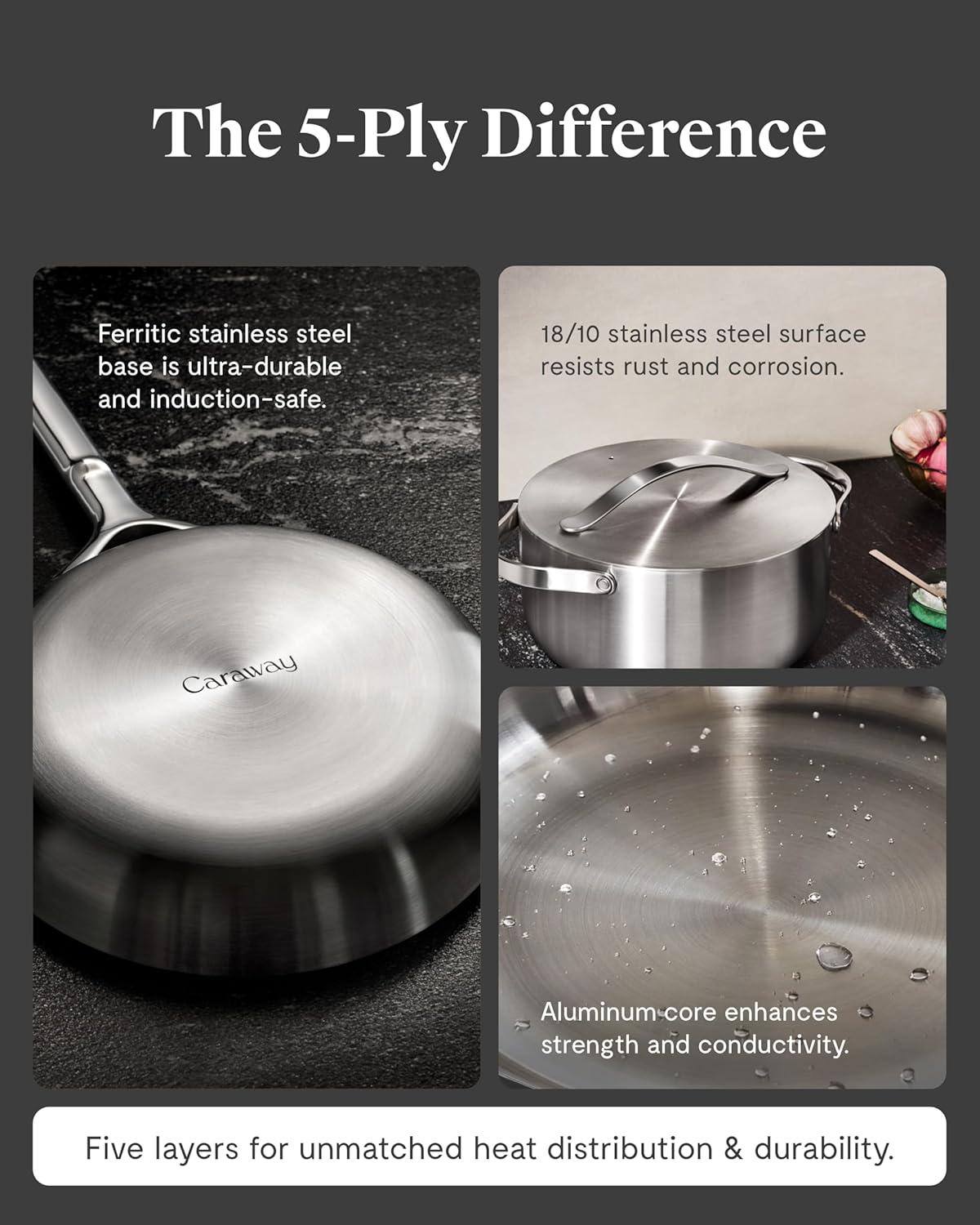 imageCaraway Stainless Steel Dutch Oven 65 Qt amp Steamer 5Ply Stainless Steel Oven Safe amp Stovetop Agnostic Non Toxic PTFE amp PFOA Free