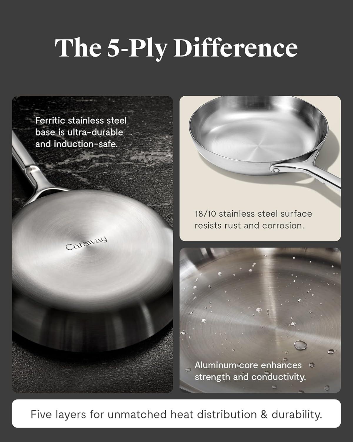 imageCaraway Stainless Steel Fry Pan 27 qt 105 5Ply Stainless Steel Pan Oven Safe amp Stovetop Agnostic Non Toxic PTFE amp PFOA Free105 IN