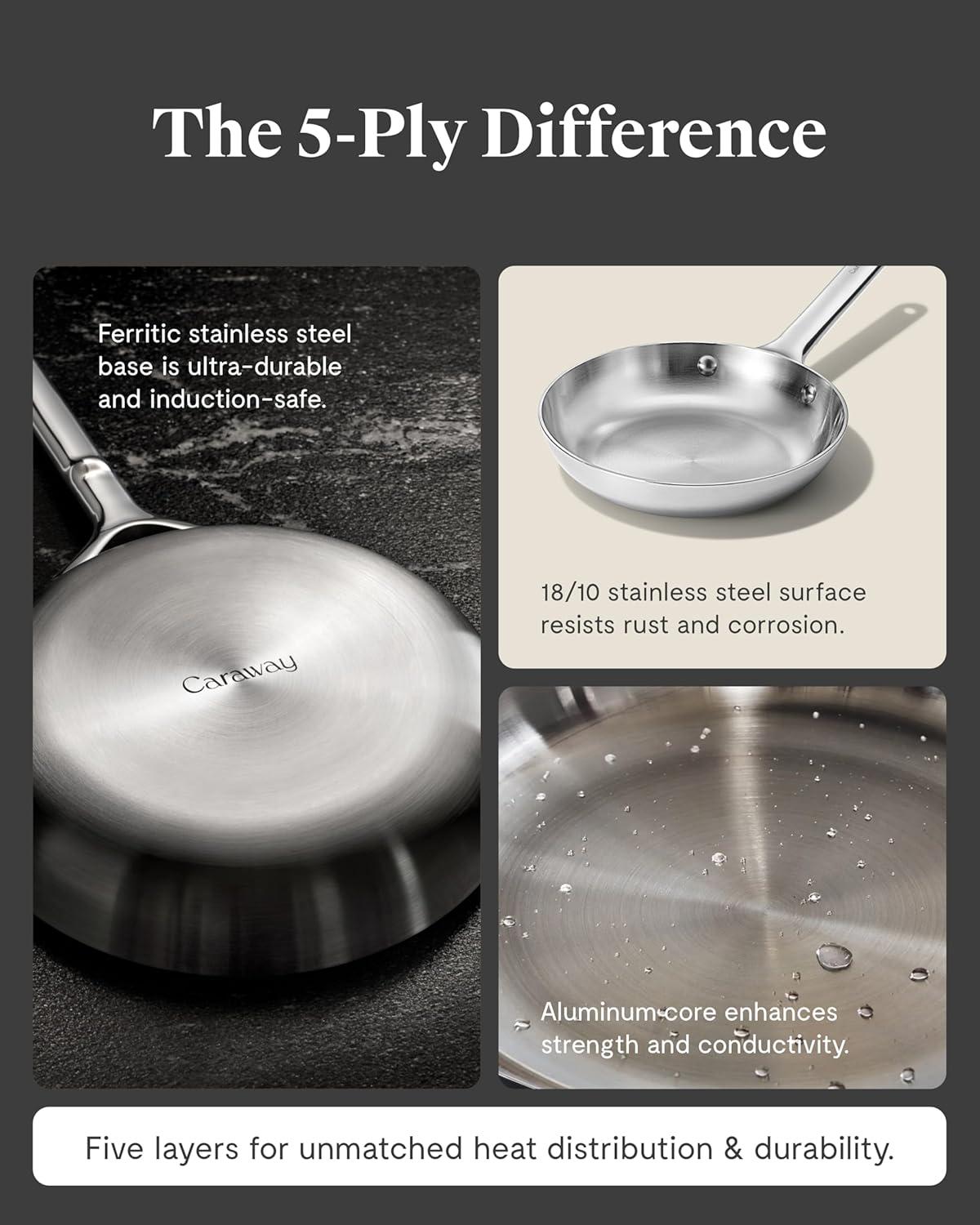 imageCaraway Stainless Steel Fry Pan 27 qt 105 5Ply Stainless Steel Pan Oven Safe amp Stovetop Agnostic Non Toxic PTFE amp PFOA Free8 IN