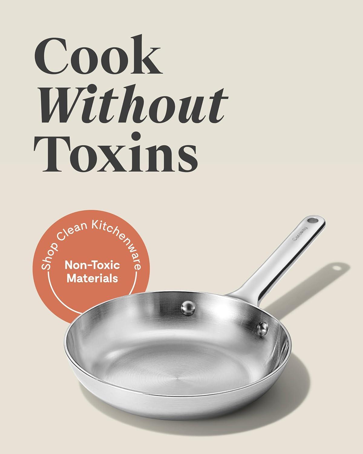 imageCaraway Stainless Steel Fry Pan 27 qt 105 5Ply Stainless Steel Pan Oven Safe amp Stovetop Agnostic Non Toxic PTFE amp PFOA Free8 IN