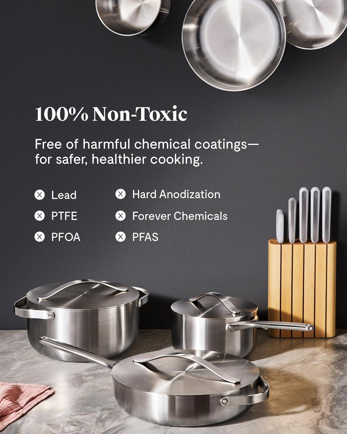 imageCaraway Stainless Steel Fry Pan With Glass Lid 105 IN 5Ply Stainless Steel Pan Oven Safe amp Stovetop Agnostic Non Toxic PTFE amp PFOA Free