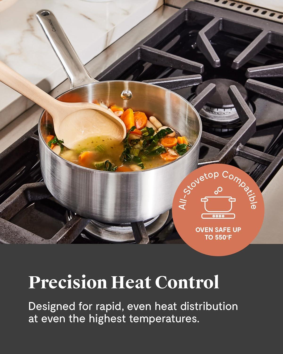 imageCaraway Stainless Steel Sauce Pan 3 Qt 5Ply Stainless Steel Oven Safe amp Stovetop Agnostic Non Toxic PTFE amp PFOA Free175 Qt