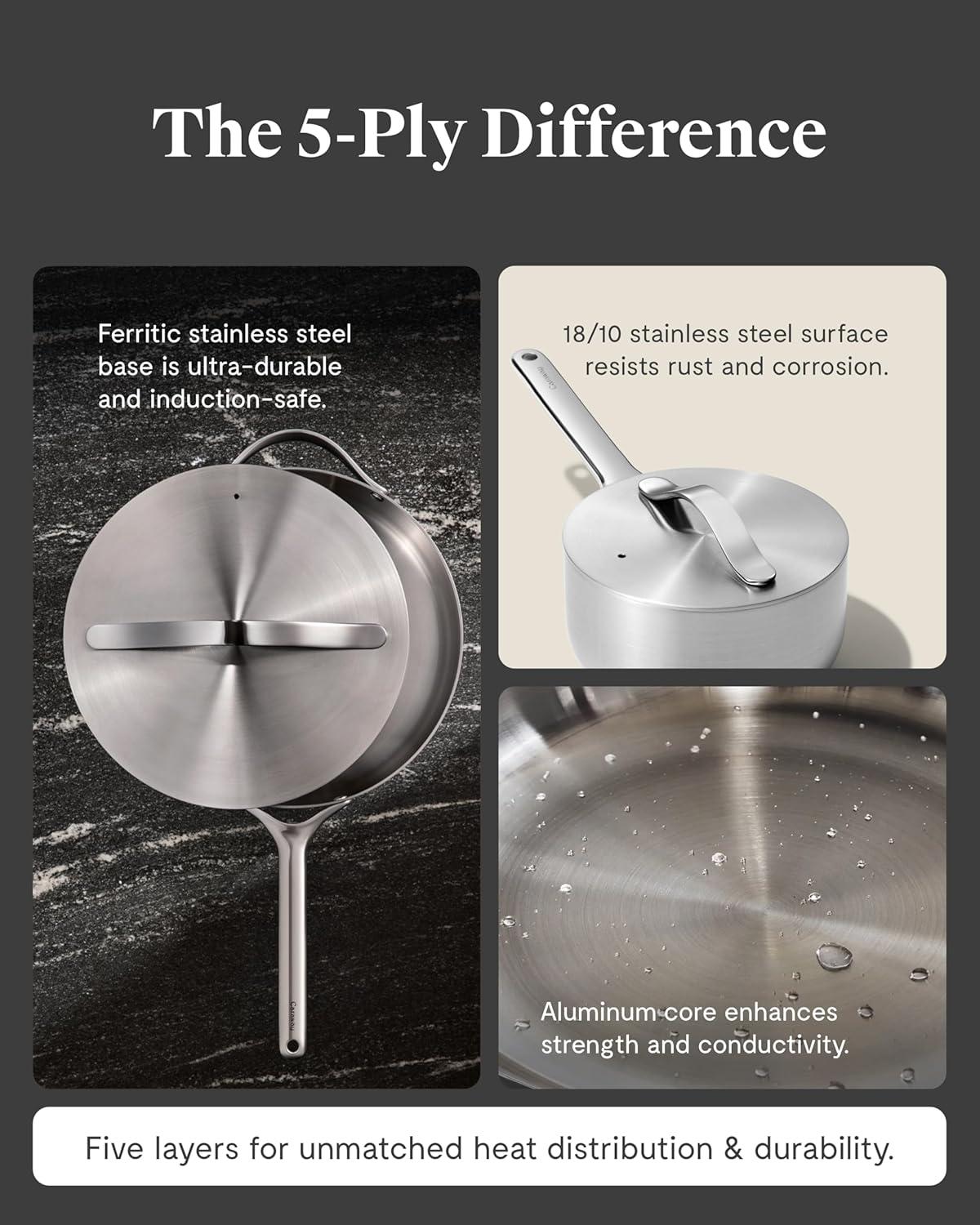 imageCaraway Stainless Steel Sauce Pan 3 Qt 5Ply Stainless Steel Oven Safe amp Stovetop Agnostic Non Toxic PTFE amp PFOA Free175 Qt