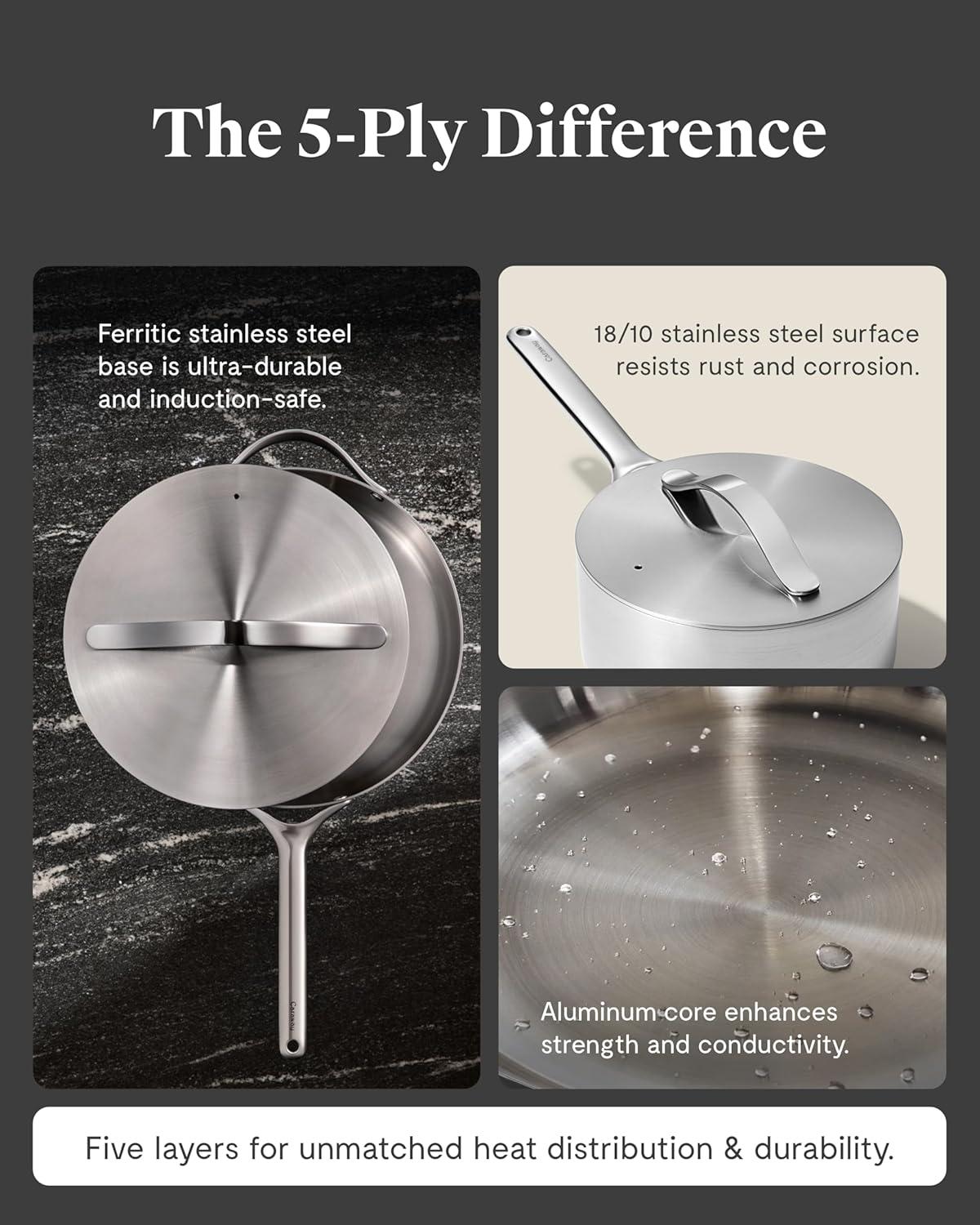 imageCaraway Stainless Steel Sauce Pan 3 Qt 5Ply Stainless Steel Oven Safe amp Stovetop Agnostic Non Toxic PTFE amp PFOA Free3 Qt