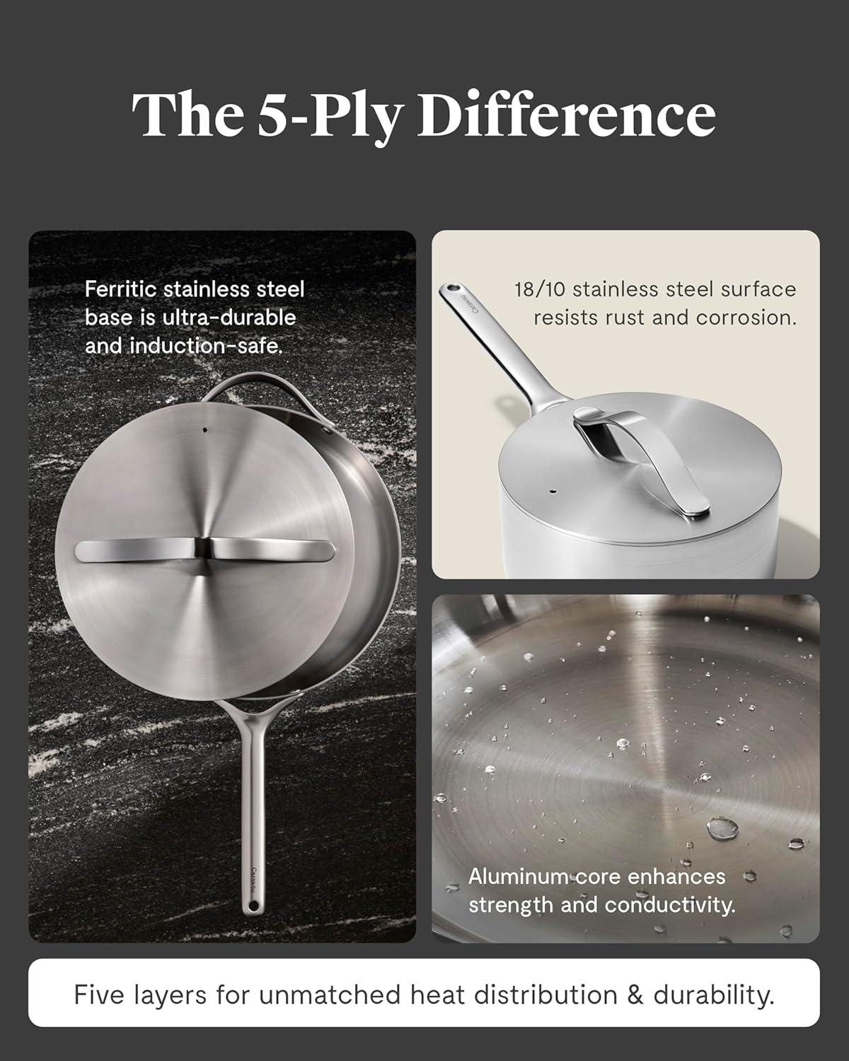 imageCaraway Stainless Steel Sauce Pan 3 Qt amp Steamer 5Ply Stainless Steel Oven Safe amp Stovetop Agnostic Non Toxic PTFE amp PFOA Free