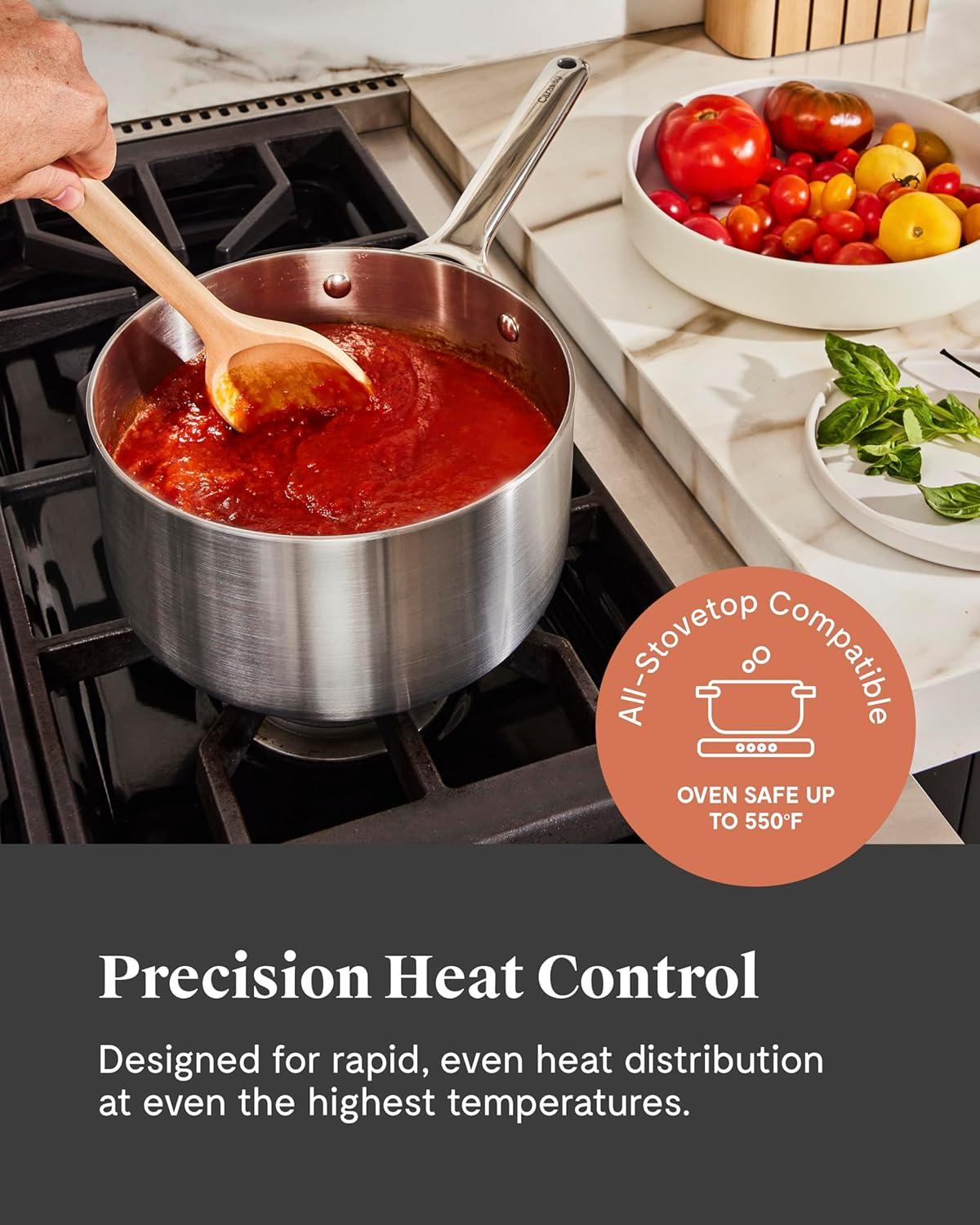 imageCaraway Stainless Steel Sauce Pan 3 Qt amp Steamer 5Ply Stainless Steel Oven Safe amp Stovetop Agnostic Non Toxic PTFE amp PFOA Free