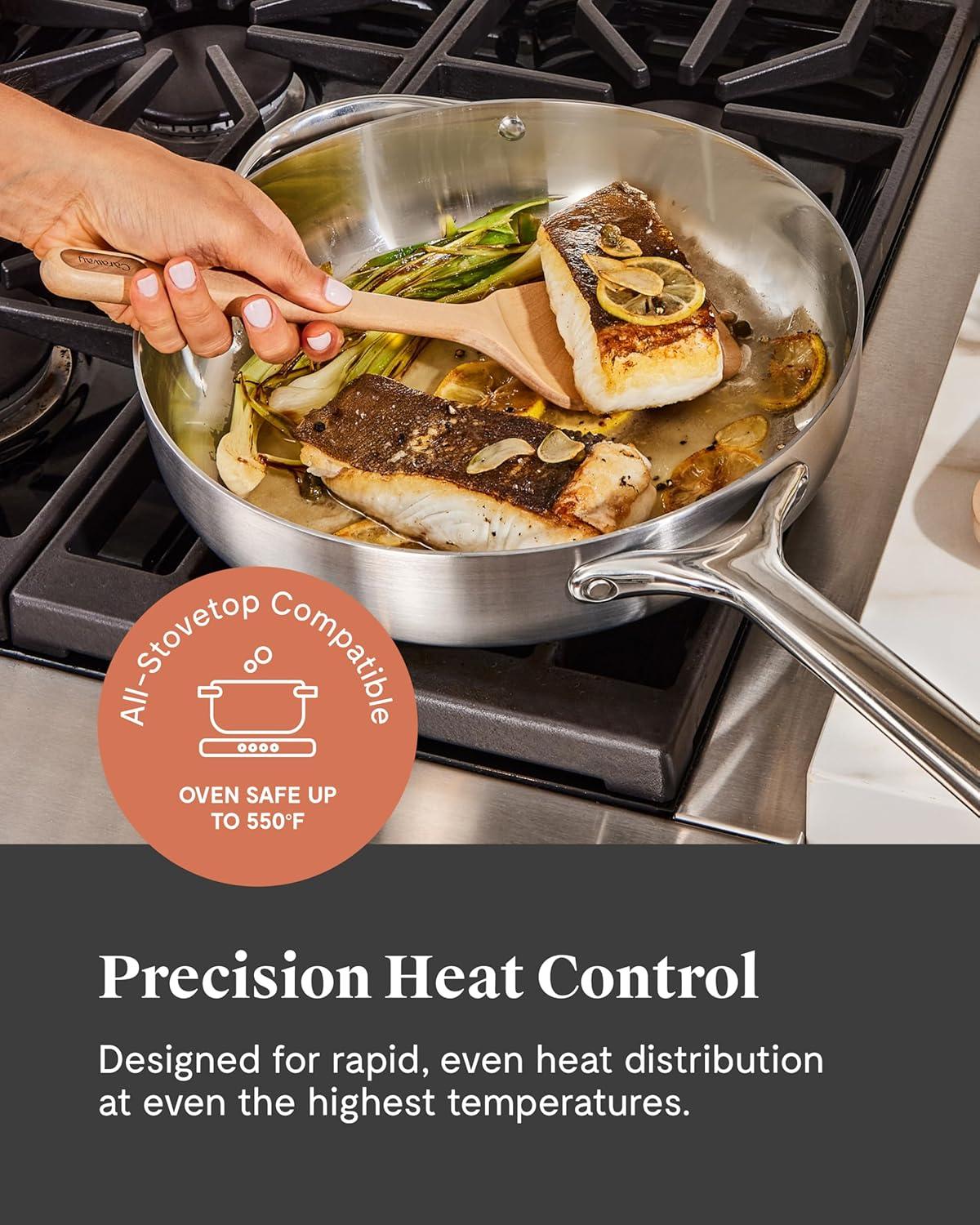 imageCaraway Stainless Steel Saut Pan 45 Qt 5Ply Stainless Steel Oven Safe amp Stovetop Agnostic Non Toxic PTFE amp PFOA Free