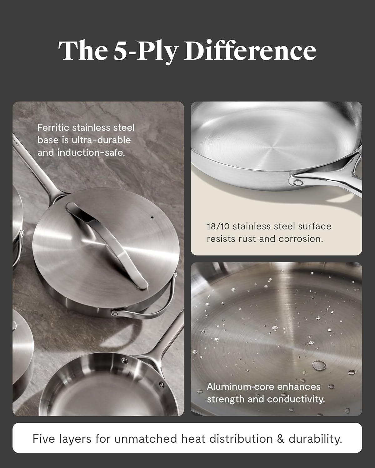 imageCaraway Stainless Steel Saut Pan 45 Qt 5Ply Stainless Steel Oven Safe amp Stovetop Agnostic Non Toxic PTFE amp PFOA Free