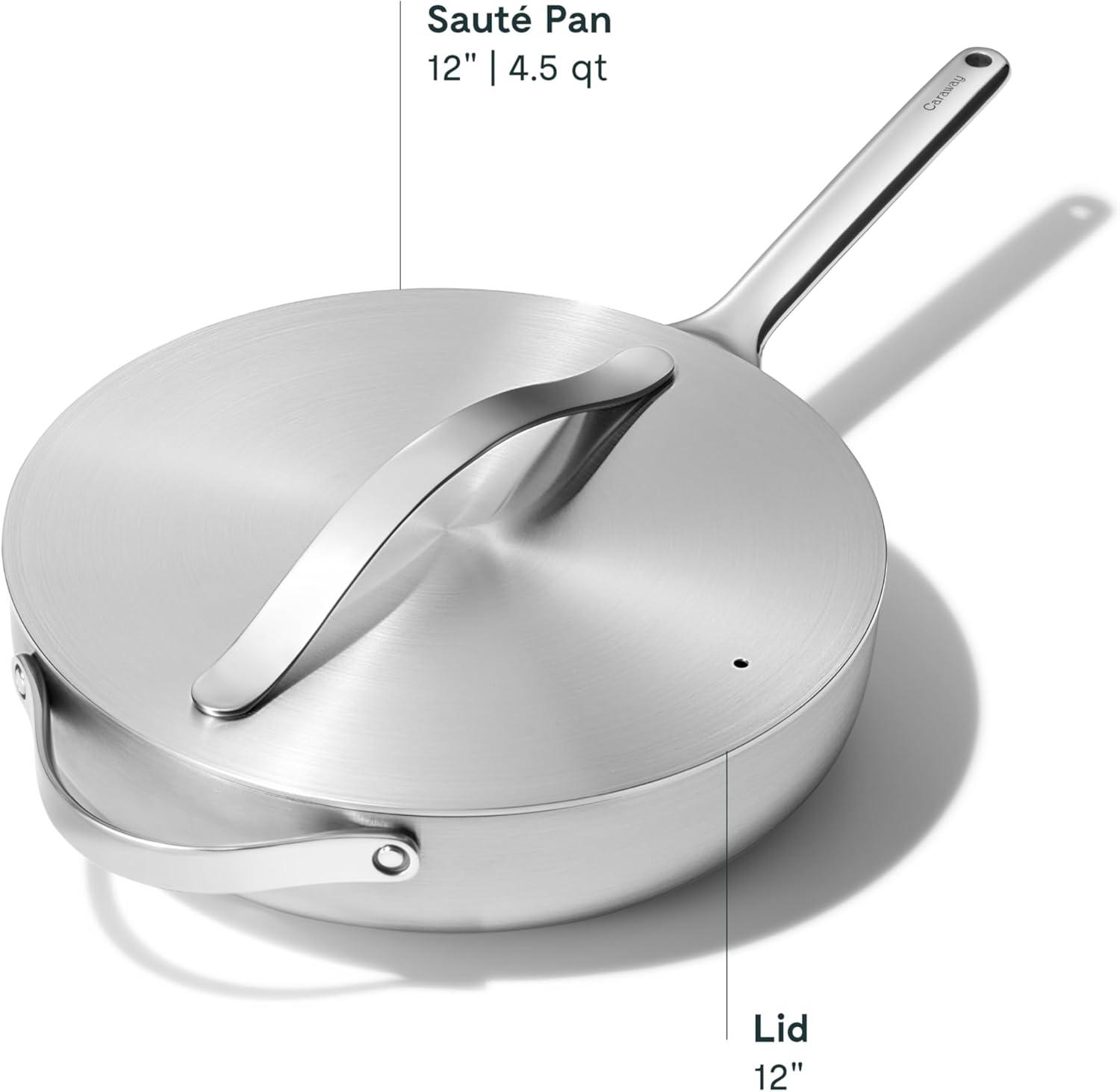 imageCaraway Stainless Steel Saut Pan 45 Qt 5Ply Stainless Steel Oven Safe amp Stovetop Agnostic Non Toxic PTFE amp PFOA Free