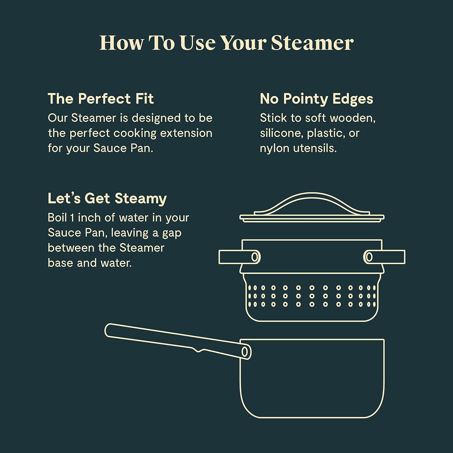 imageCaraway Steamer Stainless Steel Steamer with Handles Non Stick Non Toxic Coating Steam Veggies Seafood and More Compatible With Our Dutch Oven or Sauce Pan Small 3qt GoldStainless Steel