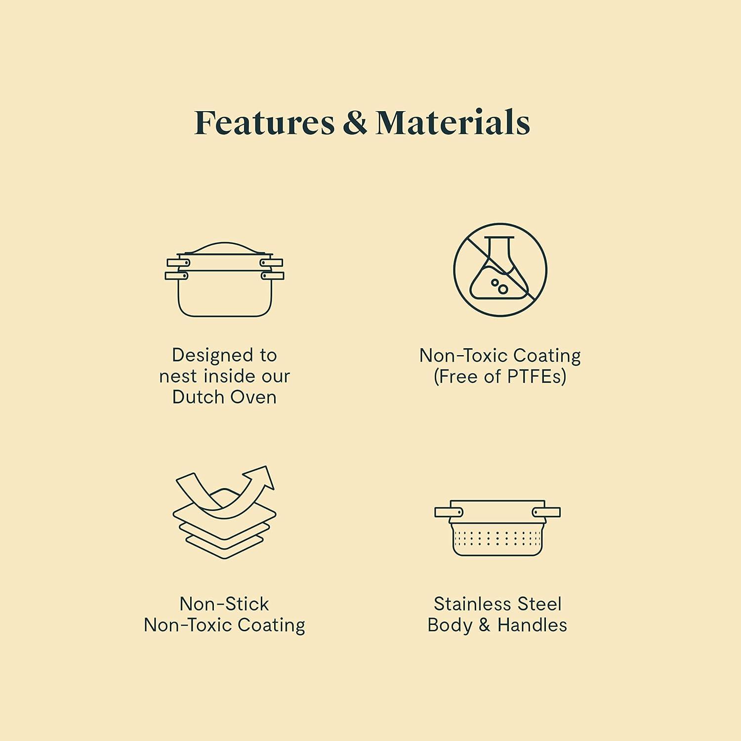 imageCaraway Steamer Stainless Steel Steamer with Handles Non Stick Non Toxic Coating Steam Veggies Seafood and More Compatible With Our Dutch Oven or Sauce Pan Small 3qt GoldStainless Steel
