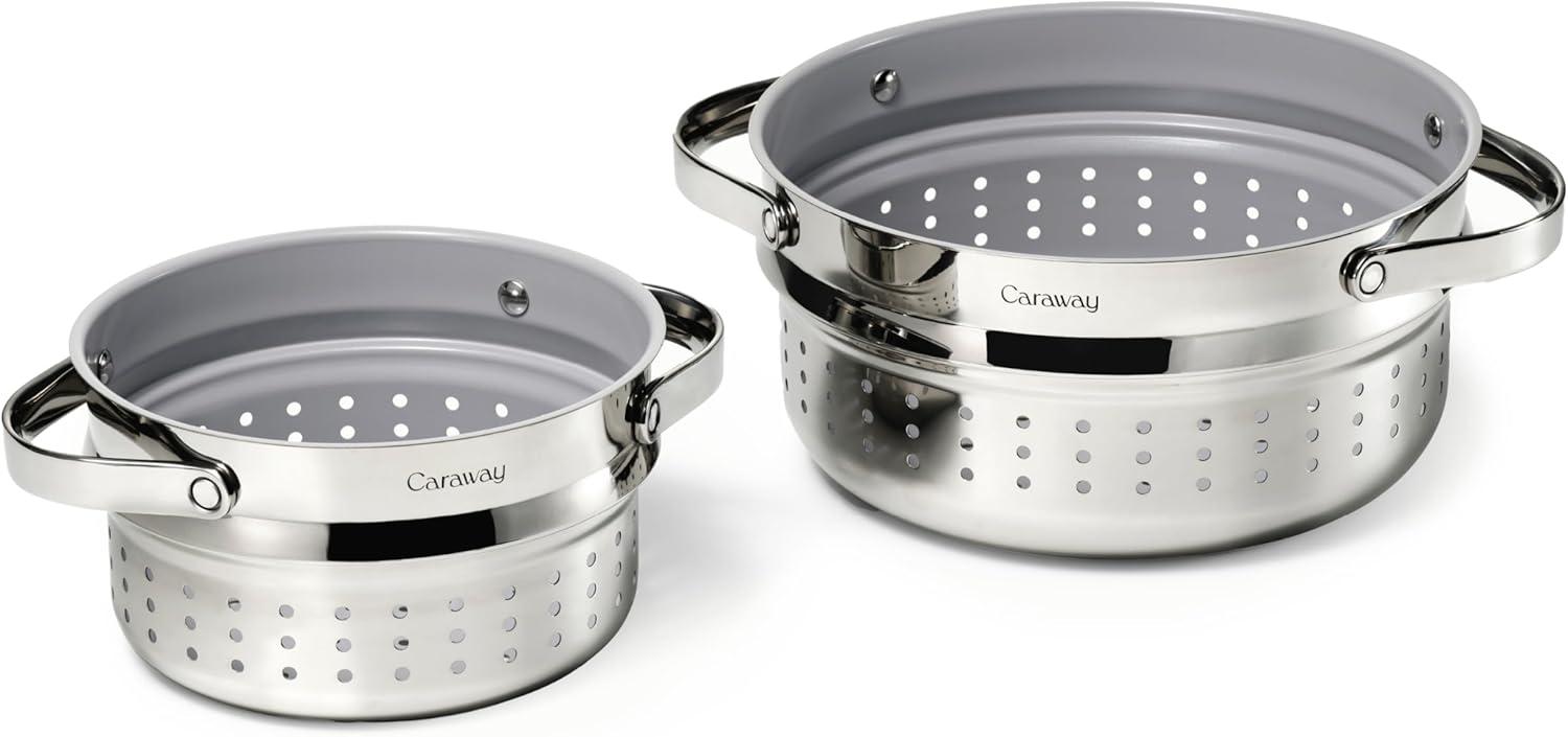imageCaraway Steamer Stainless Steel Steamer with Handles Non Stick Non Toxic Coating Steam Veggies Seafood and More Compatible With Our Dutch Oven or Sauce Pan Small 3qt GoldStainless Steel