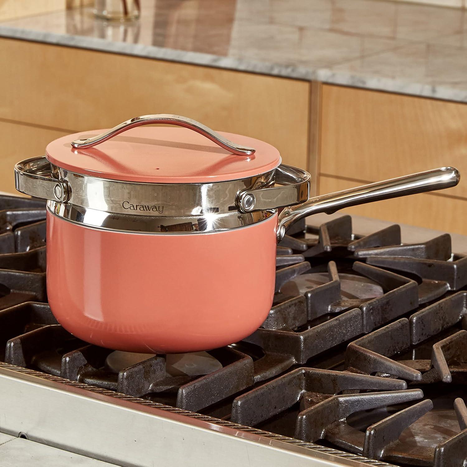imageCaraway Steamer Stainless Steel Steamer with Handles Non Stick Non Toxic Coating Steam Veggies Seafood and More Compatible With Our Dutch Oven or Sauce Pan Small 3qt GoldStainless Steel