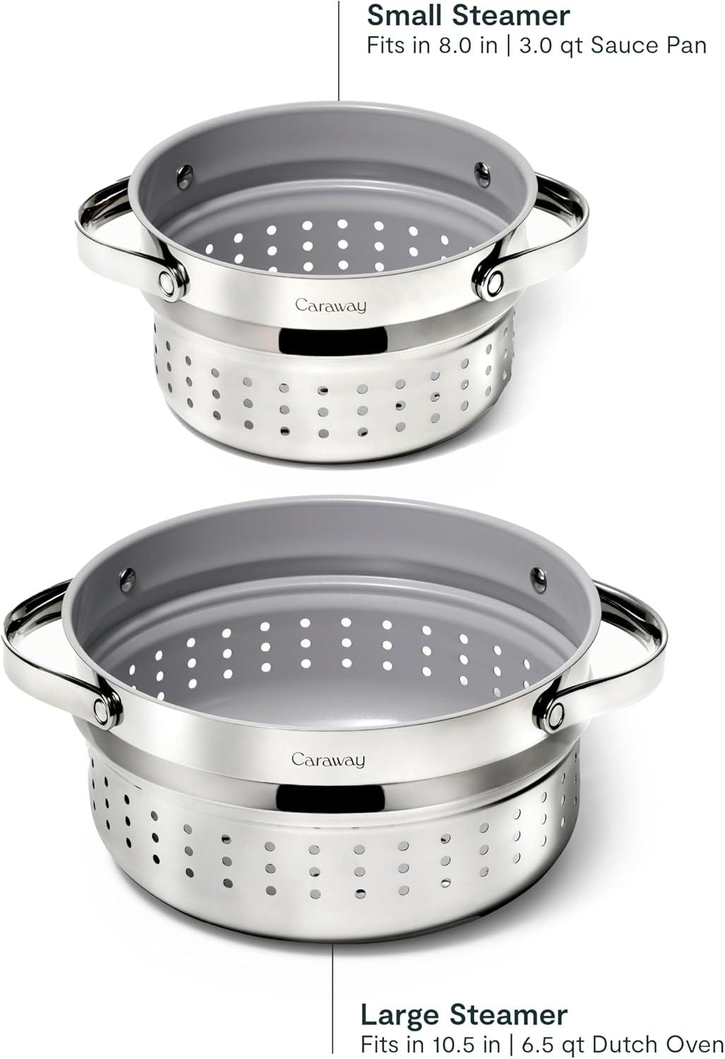 imageCaraway Steamer Stainless Steel Steamer with Handles Non Stick Non Toxic Coating Steam Veggies Seafood and More Compatible With Our Dutch Oven or Sauce Pan Small 3qt GoldStainless Steel