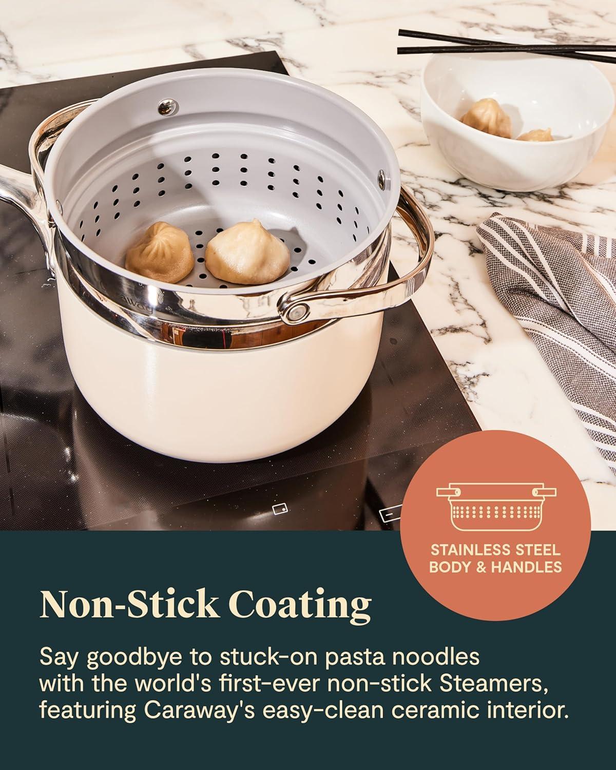 imageCaraway Steamer Stainless Steel Steamer with Handles Non Stick Non Toxic Coating Steam Veggies Seafood and More Compatible With Our Dutch Oven or Sauce Pan Small 3qt GoldStainless Steel