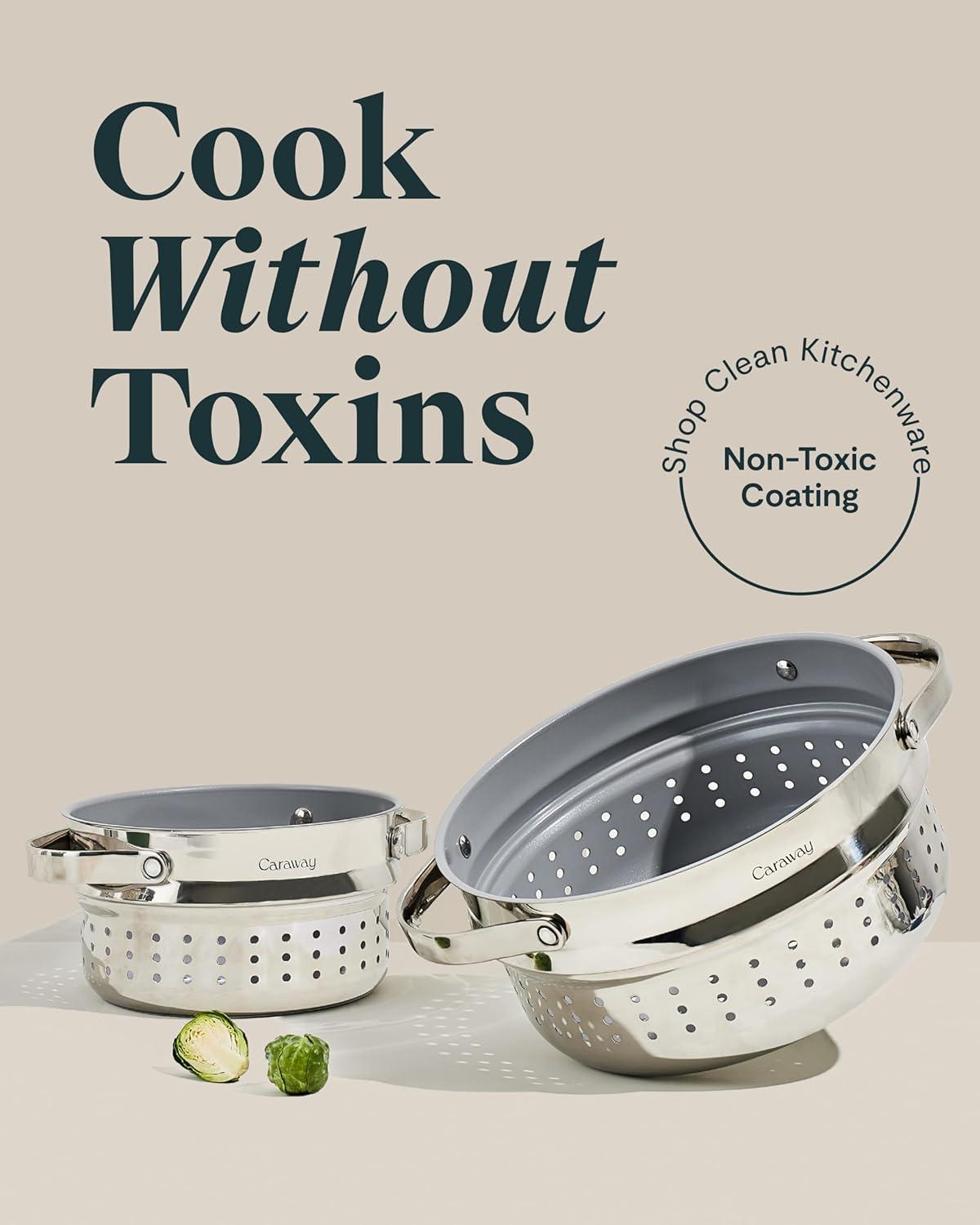 imageCaraway Steamer Stainless Steel Steamer with Handles Non Stick Non Toxic Coating Steam Veggies Seafood and More Compatible With Our Dutch Oven or Sauce Pan Small 3qt GoldStainless Steel