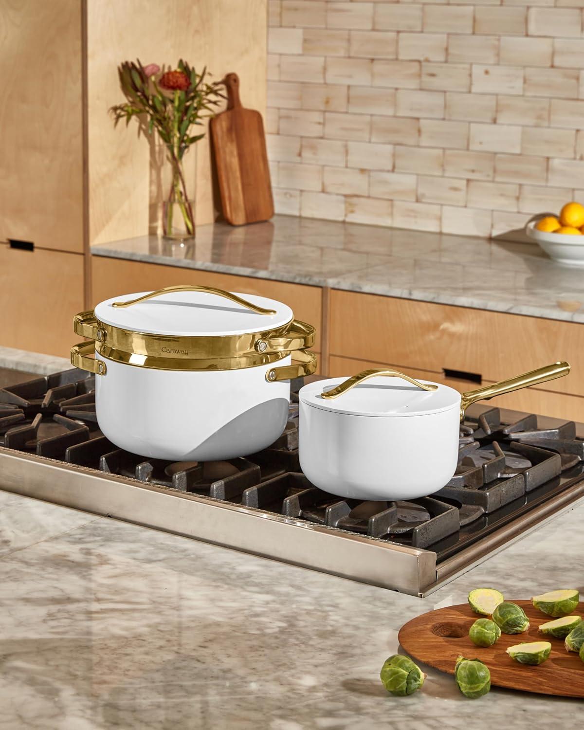 imageCaraway Steamer Stainless Steel Steamer with Handles Non Stick Non Toxic Coating Steam Veggies Seafood and More Compatible With Our Dutch Oven or Sauce Pan Small 3qt GoldGold