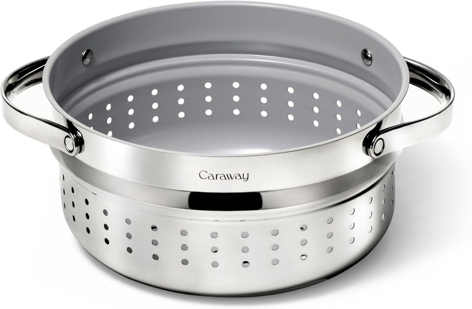 imageCaraway Steamer Stainless Steel Steamer with Handles Non Stick Non Toxic Coating Steam Veggies Seafood and More Compatible With Our Dutch Oven or Sauce Pan Small 3qt GoldStainless Steel