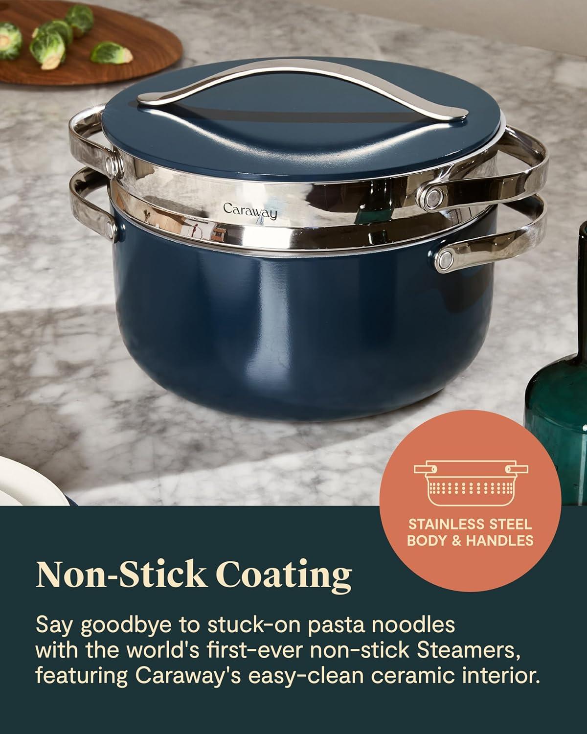imageCaraway Steamer Stainless Steel Steamer with Handles Non Stick Non Toxic Coating Steam Veggies Seafood and More Compatible With Our Dutch Oven or Sauce Pan Small 3qt GoldStainless Steel